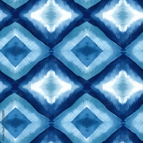 Obraz na płótnie Seamless pattern of blue diamond shapes with watercolor texture creating calming and artistic design w salonie