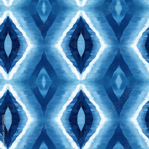 Obraz na płótnie This seamless pattern features blue and white geometric design with diamond motif creating symmetrical and vibrant visual effect w salonie