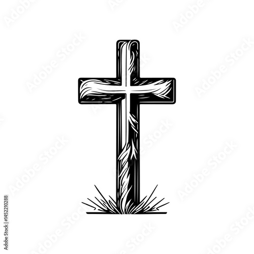 Monochromatic Symbol of Faith: Stylized Cross with Decorative Elements design