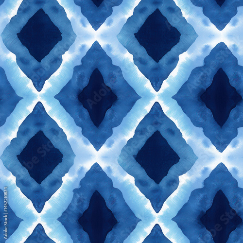Obraz na płótnie Blue diamond shapes create seamless pattern with watercolor effect adding depth and texture w salonie