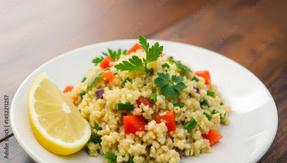 Quinoa mixed with vegetables. with white shades Quinoa mixed with vegetables. with white shades