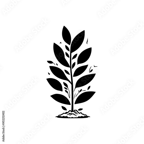 Silhouette of a small sapling symbolizing growth and resilience in black and white
