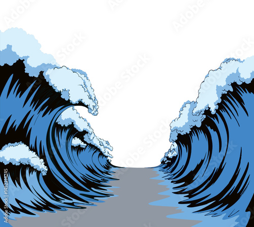 The sea was divided in two. Vector drawing