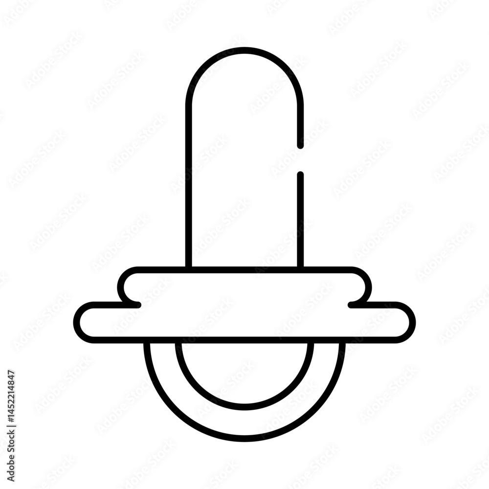 Pacifier illustration: A simplified illustration showcases the shape of a pacifier in stark black lines on a plain background, ideal for use in a range of design projects. Pacifier illustration: A simplified illustration showcases the shape of a pacifier in stark black lines on a plain background, ideal for use in a range of design projects.
