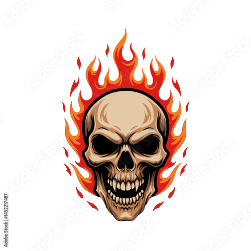 Skull engulfed in flames, a fiery emblem of power and danger.