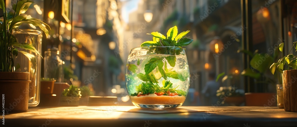 Fototapeta premium Refreshing Iced Beverage on a Sunny Windowsill