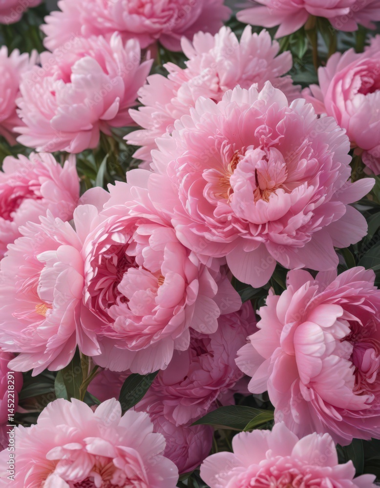 Dense cluster of blushing pink peonies, soft focus , flora, gentle Dense cluster of blushing pink peonies, soft focus , flora, gentle