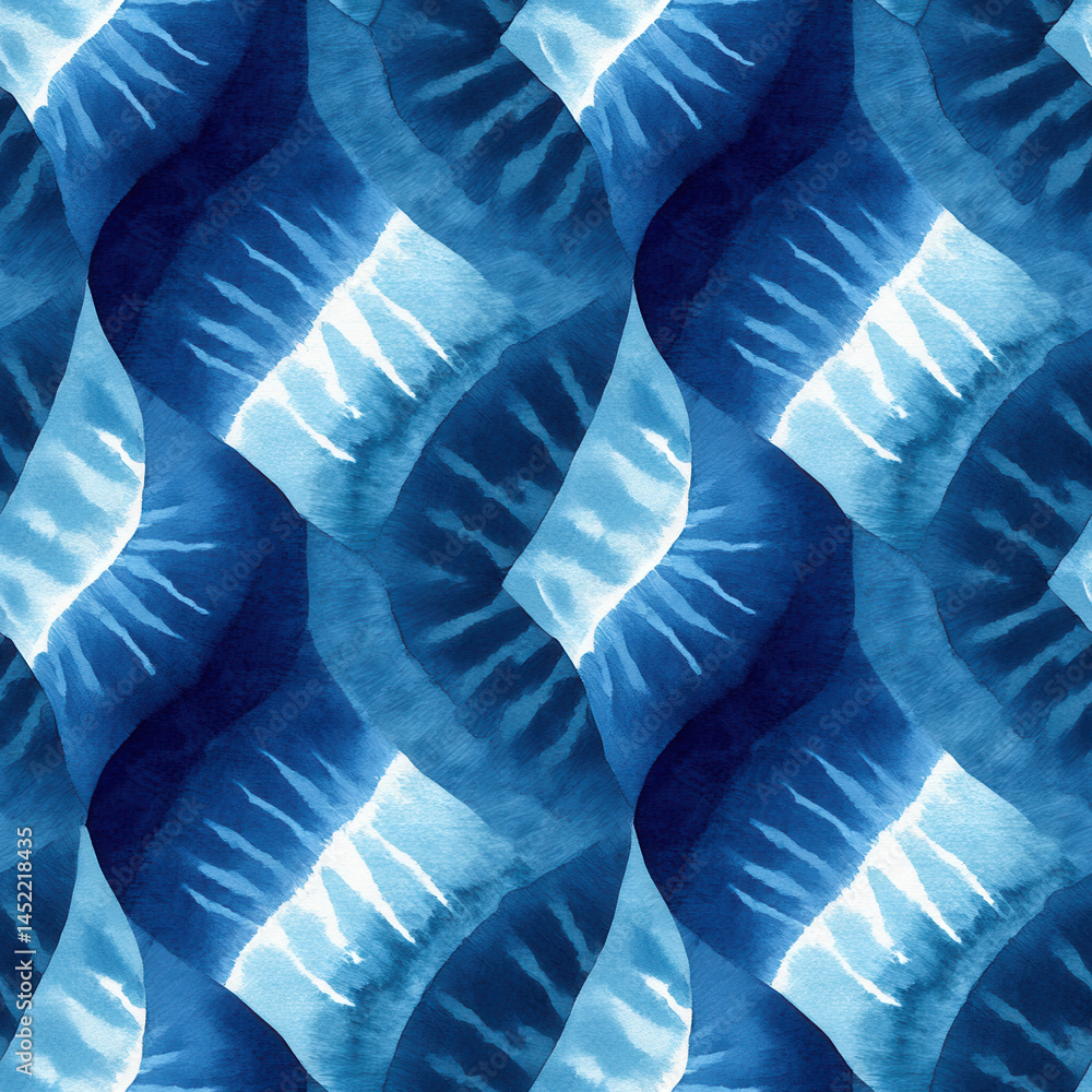 Seamless pattern of abstract blue watercolor waves creating fluid and dynamic design