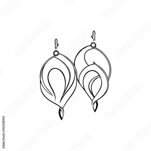 Intricate Outline Depicting Pair of Elegant Ornamental Earrings in Minimalistic Style