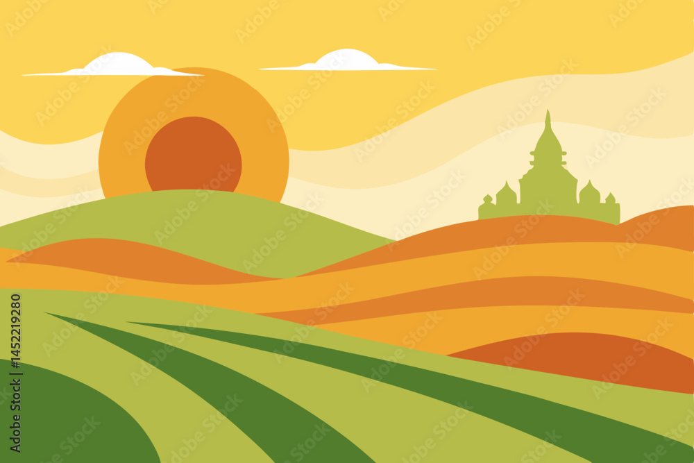 Obraz premium vector illustration of a rural landscape