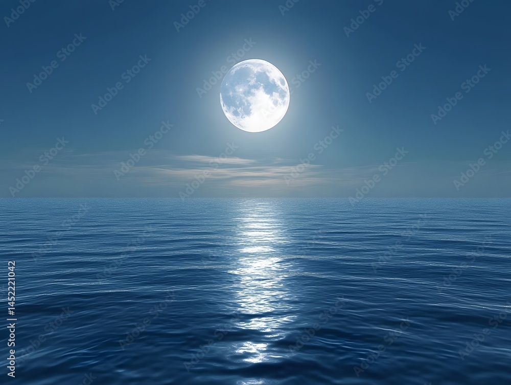 64. A full moon rising over a calm summer ocean 64. A full moon rising over a calm summer ocean
