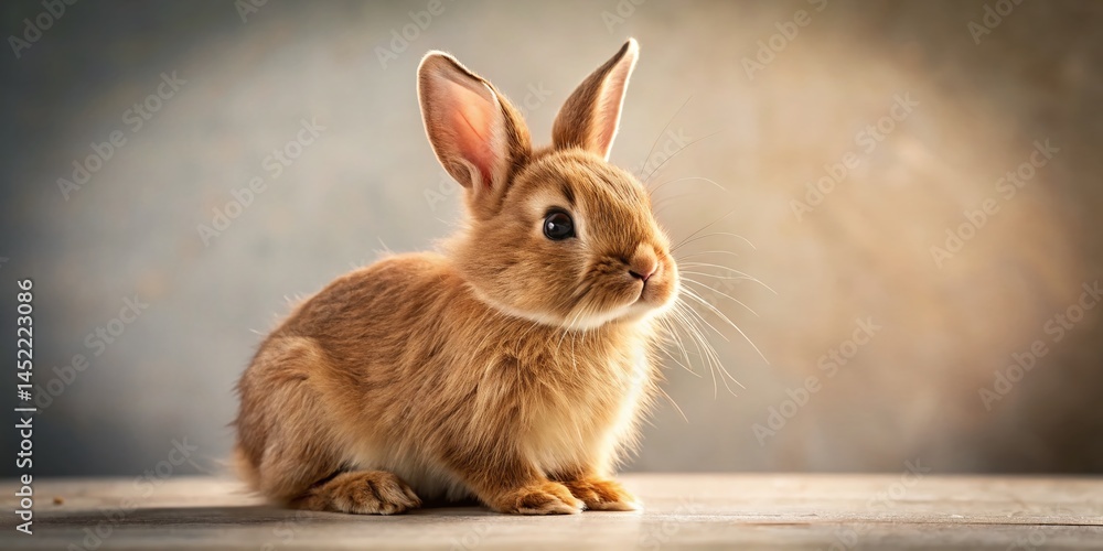 Obraz premium Adorable Brown Fluffy Rabbit Looking Right - Cute Bunny Hare Stock Photo