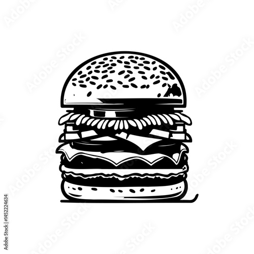Monochrome hamburger illustration, minimalist and appetizing design perfect for menus