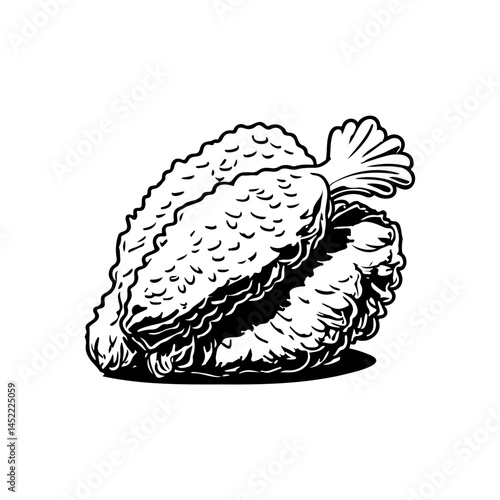 Monochrome rendering showcasing poultry snack, emphasizing textural contrast