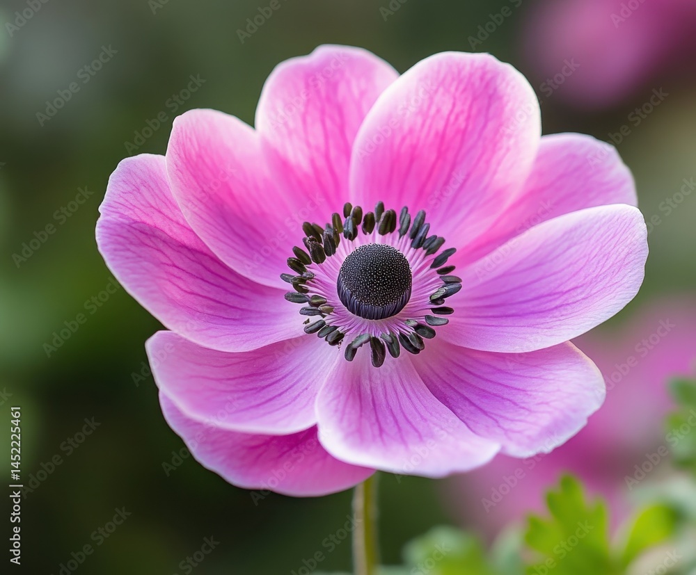 Pink anemone in the garden, close-up, with copy space Pink anemone in the garden, close-up, with copy space