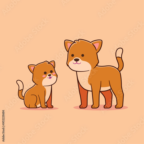 Vector illustration of cute cat and kitten in cartoon style.