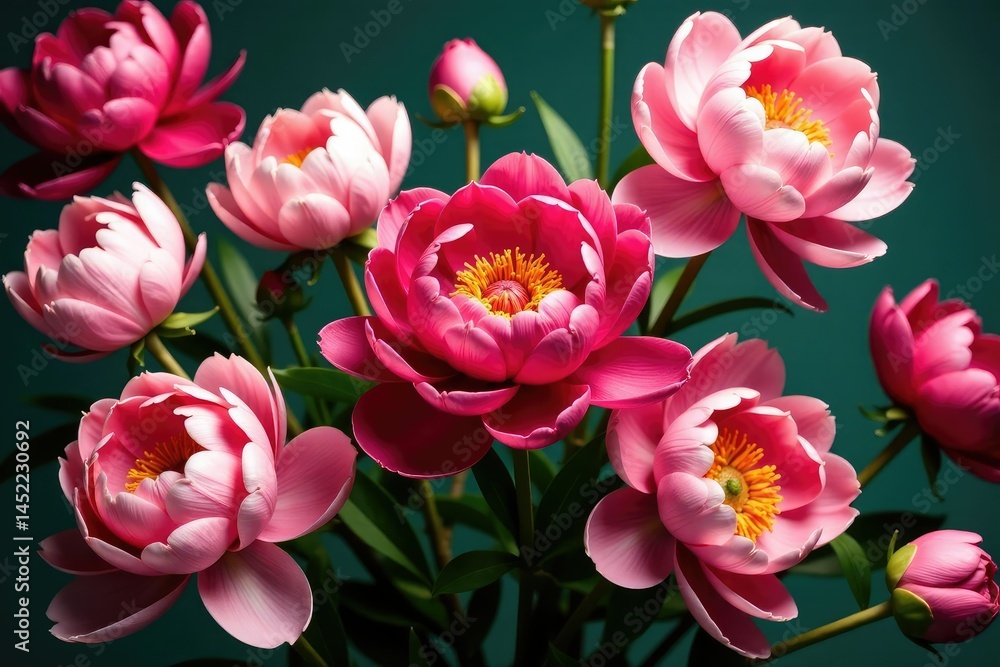 Obraz premium Bold, densely-packed peonies & lilies, rich colors , wall, rich, vibrant