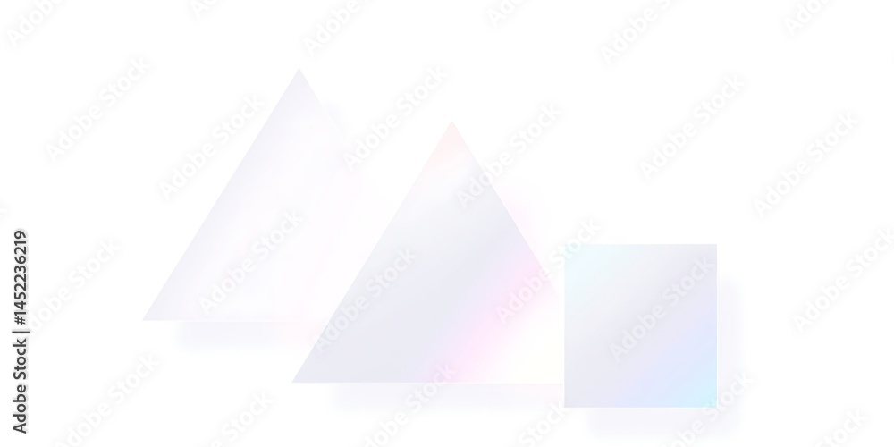 Iridescent Triangles and Rectangle Floating in a Minimal White Space, Soft Pastel Color Gradient with Subtle Rainbow Hues. Iridescent Triangles and Rectangle Floating in a Minimal White Space, Soft Pastel Color Gradient with Subtle Rainbow Hues.