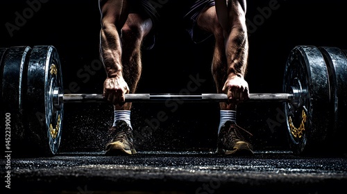 61. A powerlifter preparing to lift a heavy barbell