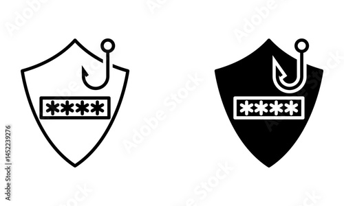 Security and password phishing, cyber attack and hacking icon vector