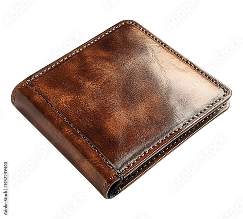 A brown leather wallet with a brown leather strap