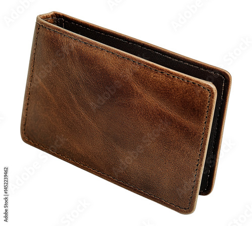 A brown leather wallet with a black lining