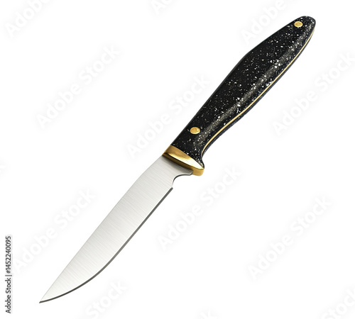 A knife with a black handle and a silver blade