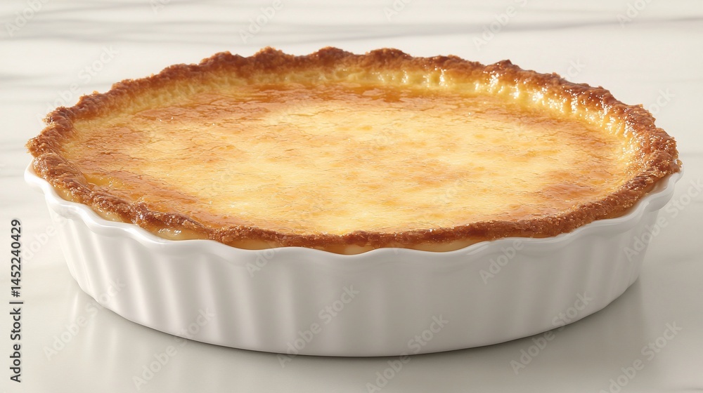 Golden-Brown Crustless Lemon Tart in a White Dish Golden-Brown Crustless Lemon Tart in a White Dish