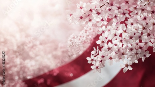 Latvian flag with cherry blossoms around it. Good for Latvia's Independence Day on November 18th and May 4th. Space for your text.
