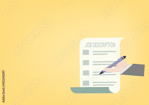 Work descriptions concept, Company employee writing job, Recruitment headhunting, duties and responsibilities for work.
