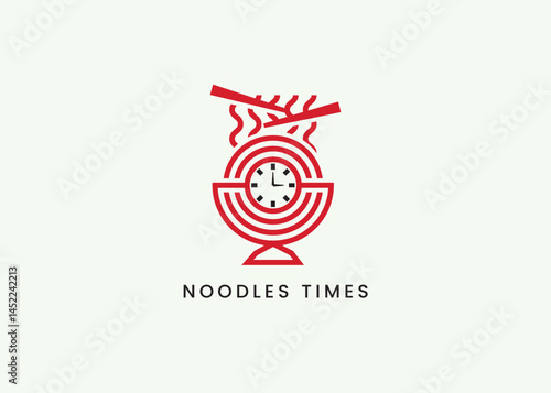 Noodle and Time logo design vector, Chinese Noodle Restaurant Vector Logo Design