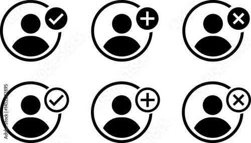 New user profile icon. add, remove, approved icon collection. Avatar icons. Profile picture. Person symbol
