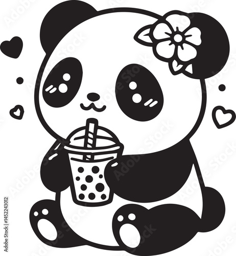 Kawaii Panda drinking Vector