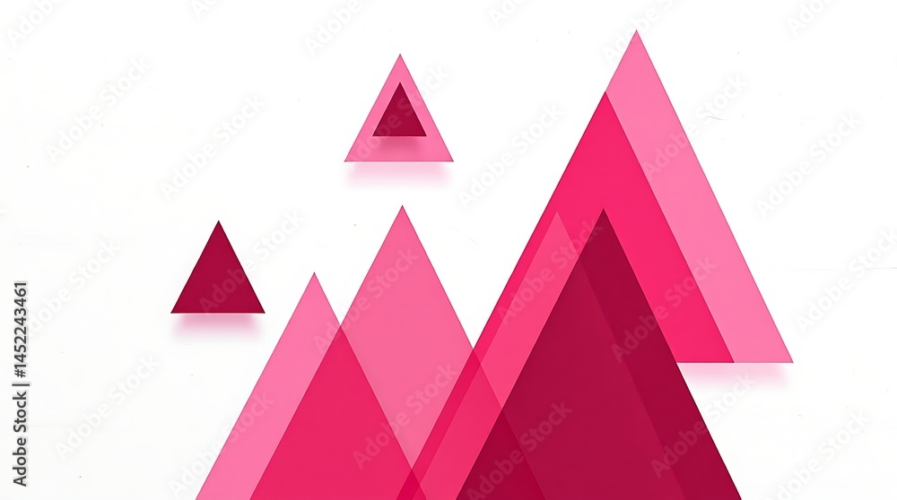 Abstract Composition with Overlapping Triangles in Shades of Pink and Burgundy on Textured White Surface, Modern Geometric Design Concept Abstract Composition with Overlapping Triangles in Shades of Pink and Burgundy on Textured White Surface, Modern Geometric Design Concept