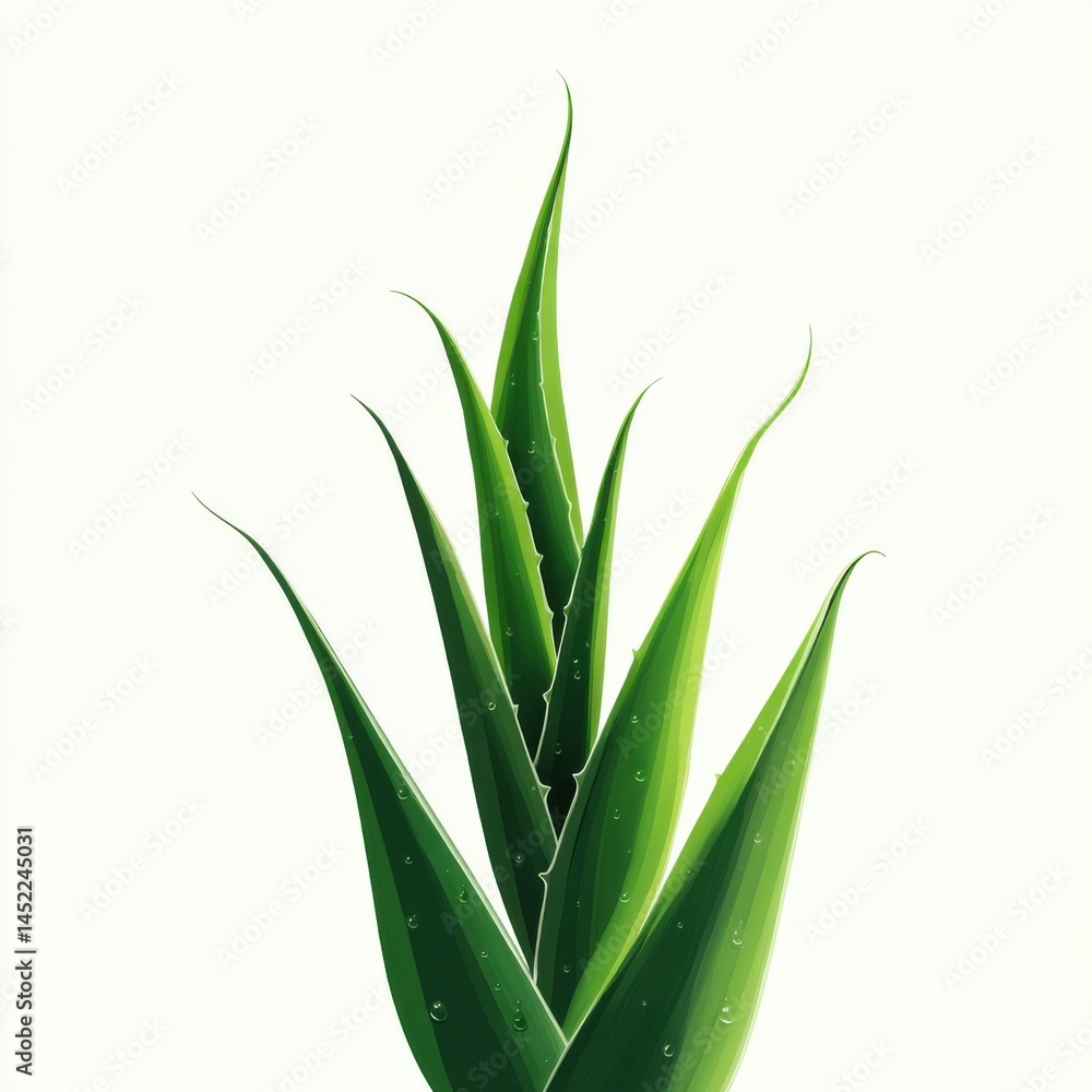 Obraz premium Aloe Vera Plant on White Background - Natural Beauty, Medicinal Herb, Skincare Ingredient, Minimalist Design, Green Leaves, Dew Drops, Freshness
