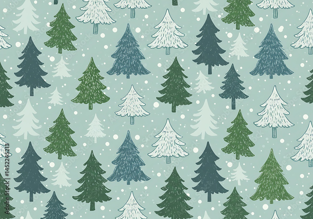 Obraz premium Winter Wonderland: Hand-Drawn Christmas Trees AI Generated
