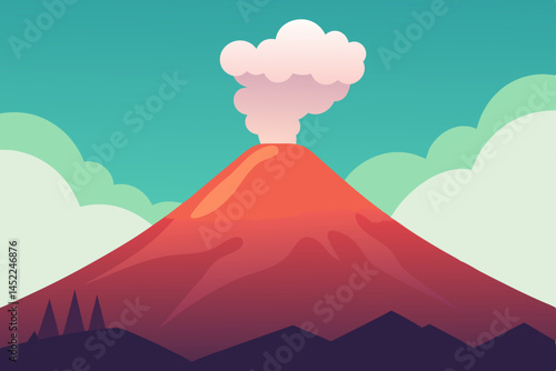 volcano with clouds