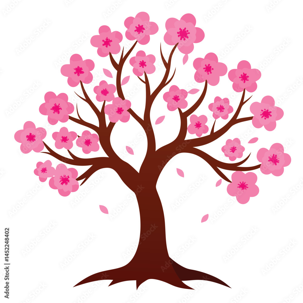 Fototapeta premium Pink cherry tree realistic-on-fully-white background