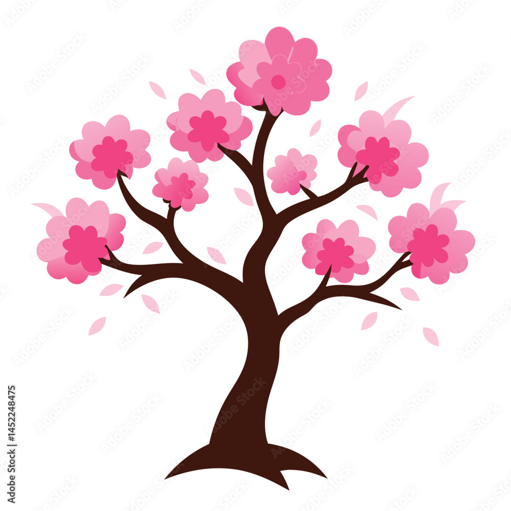 Obraz premium Pink cherry tree realistic-on-fully-white background 