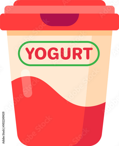 Strawberry yogurt nestled in a plastic cup with a vibrant red lid, offering a delicious and refreshing option for a healthy snack or breakfast choice. Perfectly creamy and smooth