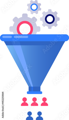 Marketing automation process filtering customers through sales funnel, converting leads into paying clients using automated marketing strategies