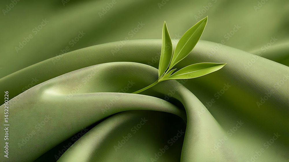 Fototapeta premium Green sprout on silk fabric.