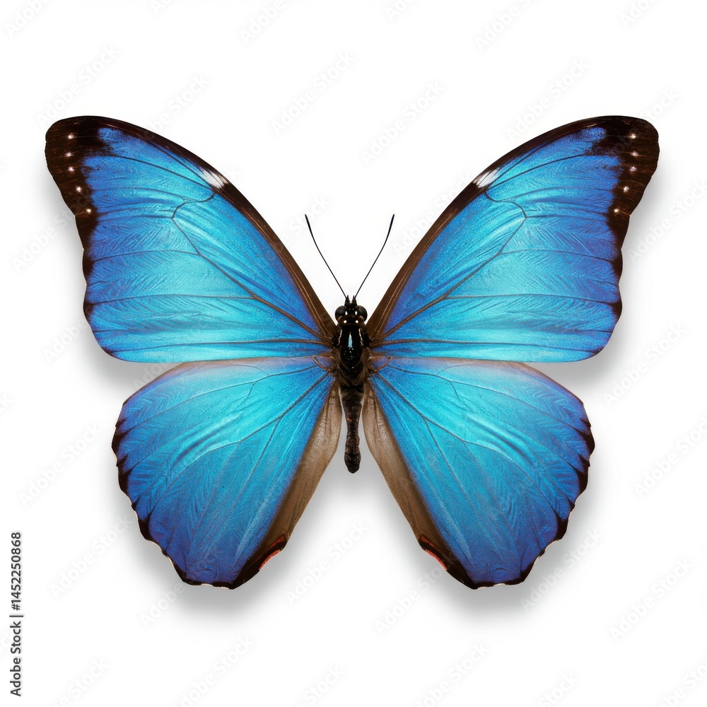 Obraz premium Blue morpho butterfly close up on white background