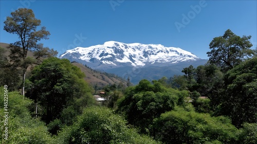 Majestic Andes Mountain with SnowCapped Peak, and Ecuadorian Landscape.