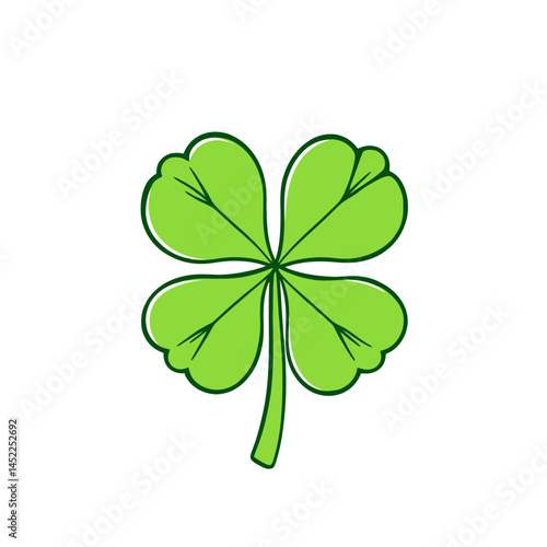 Lucky Charm: A vibrant four-leaf clover, the quintessential symbol of good fortune and Irish heritage, illustrated in a clean and contemporary style. 