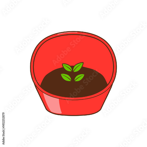 Seedling of New Life: A vibrant illustration shows a young plant sprouting from the fertile soil within a bright container, symbolizing the beginning of life and growth.