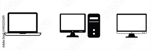 Laptop icon, PC icon, monitor icon vector. 