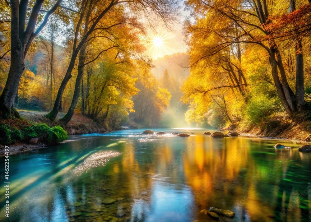 Obraz premium Autumnal Magic: Fonti del Clitunno River Landscape - Italy