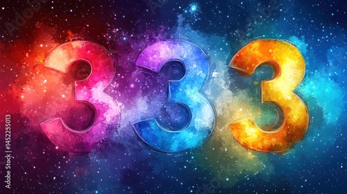 333 in vibrant colors against a cosmic nebula background