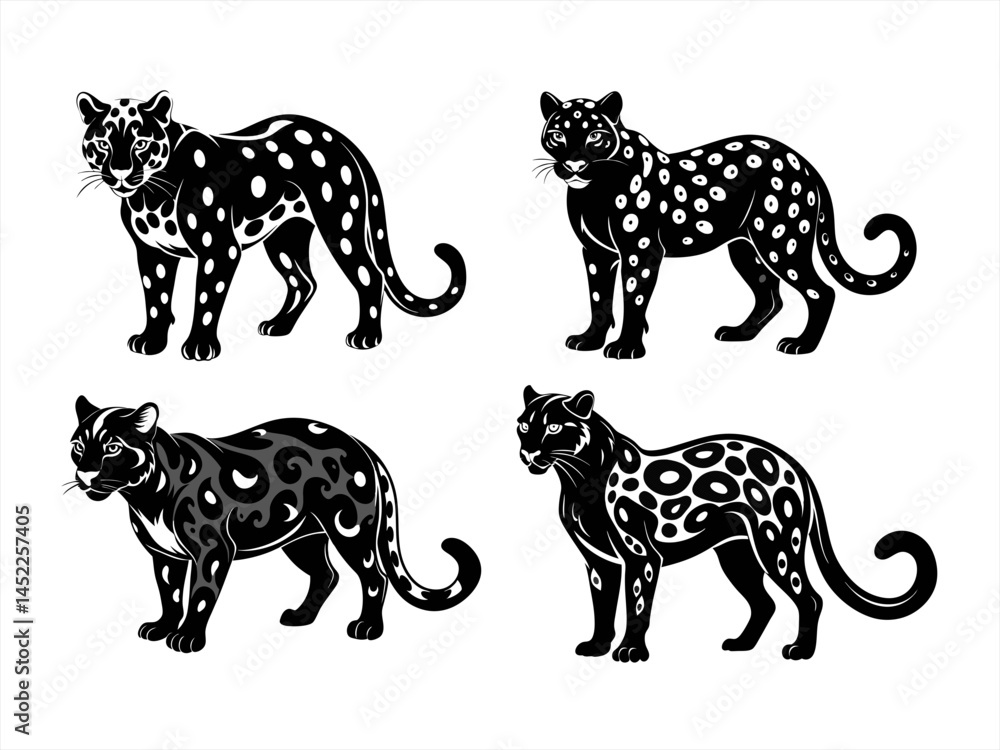Fototapeta premium clouded leopard sihouette black vector bundle